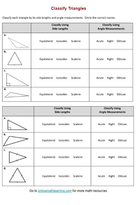 classify triangles worksheet|More.